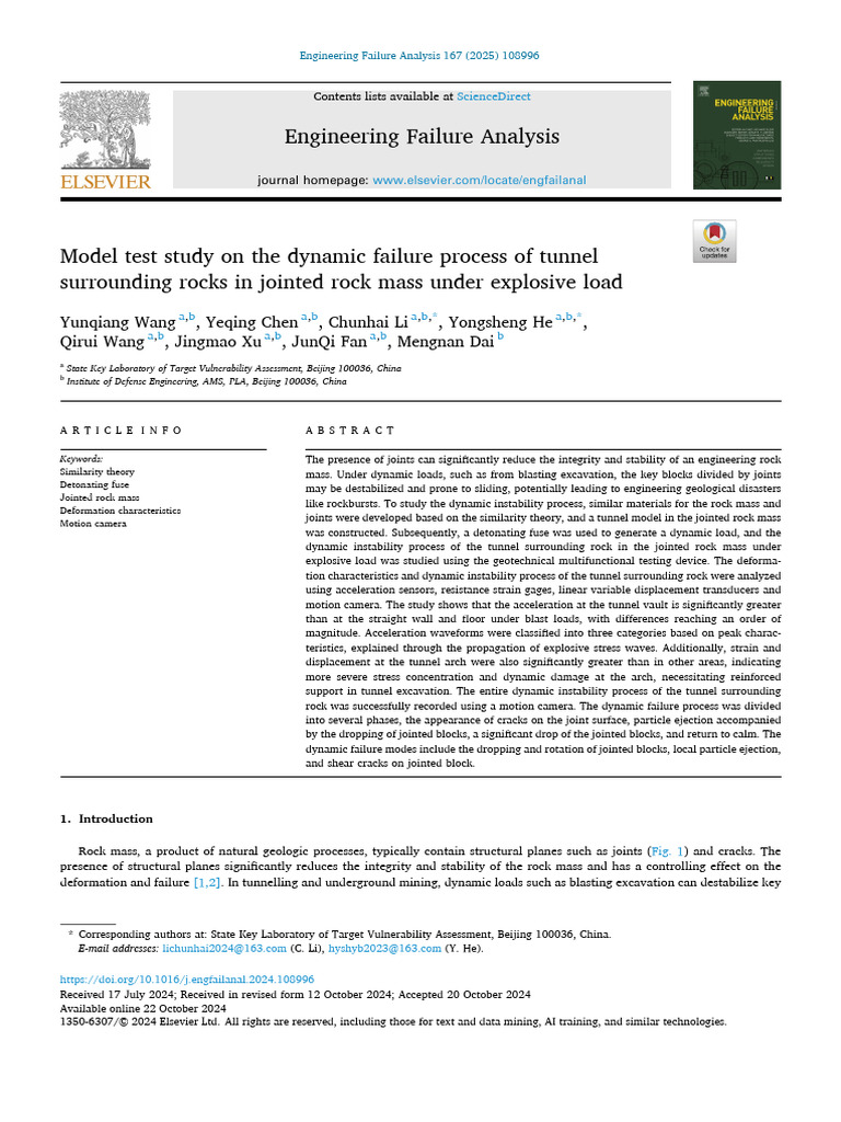 Model Test Study on the Dynamic Failure Process of Tunnel 2025 ...