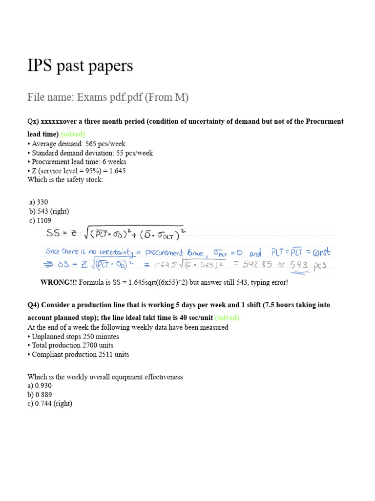 IPS Past Papers Final | PDF | Belt (Mechanical) | Inventory