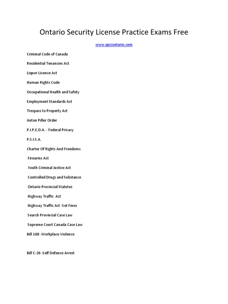 Ontario Security License Practice Exams Free PDF