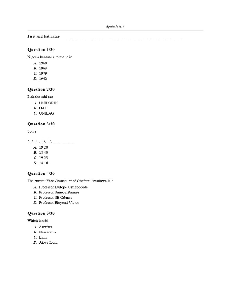 Aptitude Test ? - Questions | PDF