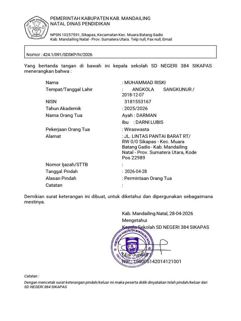 Mutasi Muhammad Riski | PDF