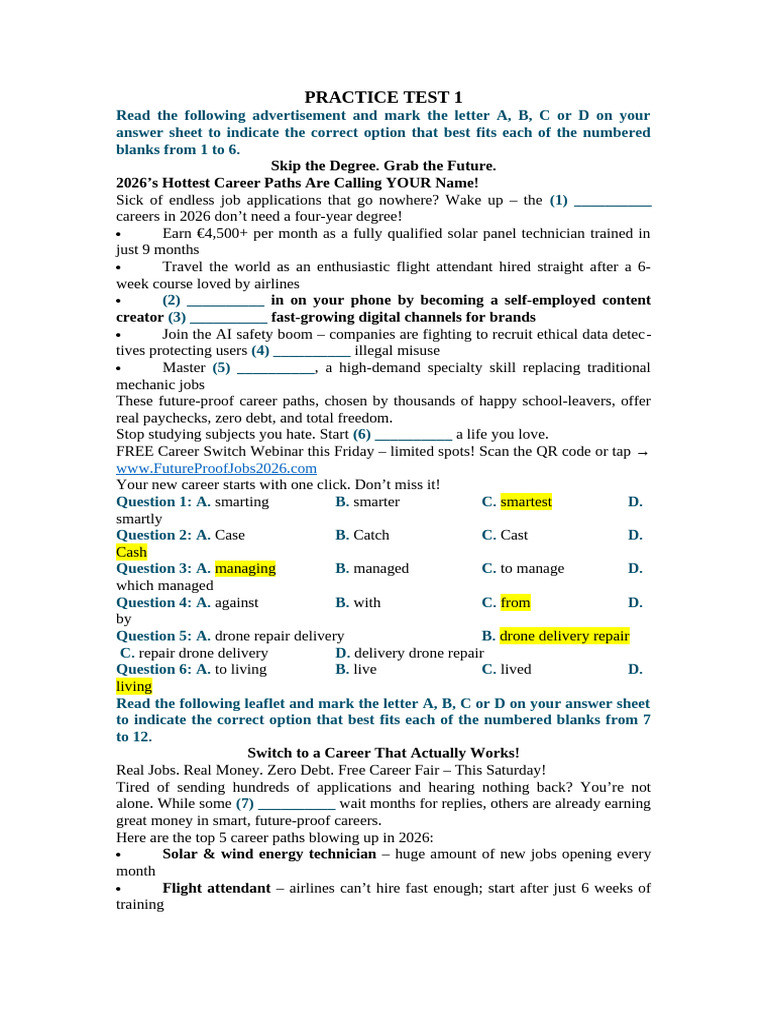 Practice Test 1 | PDF | Employment | Labour Economics