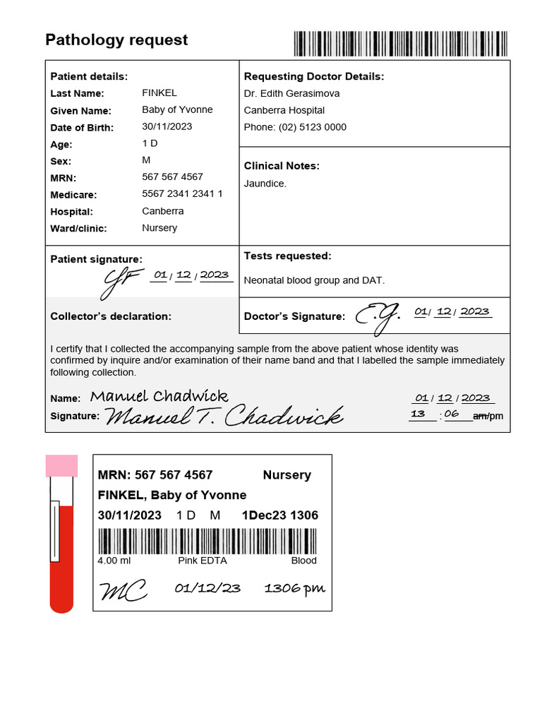 Pathology Request Finkel Baby Of | PDF