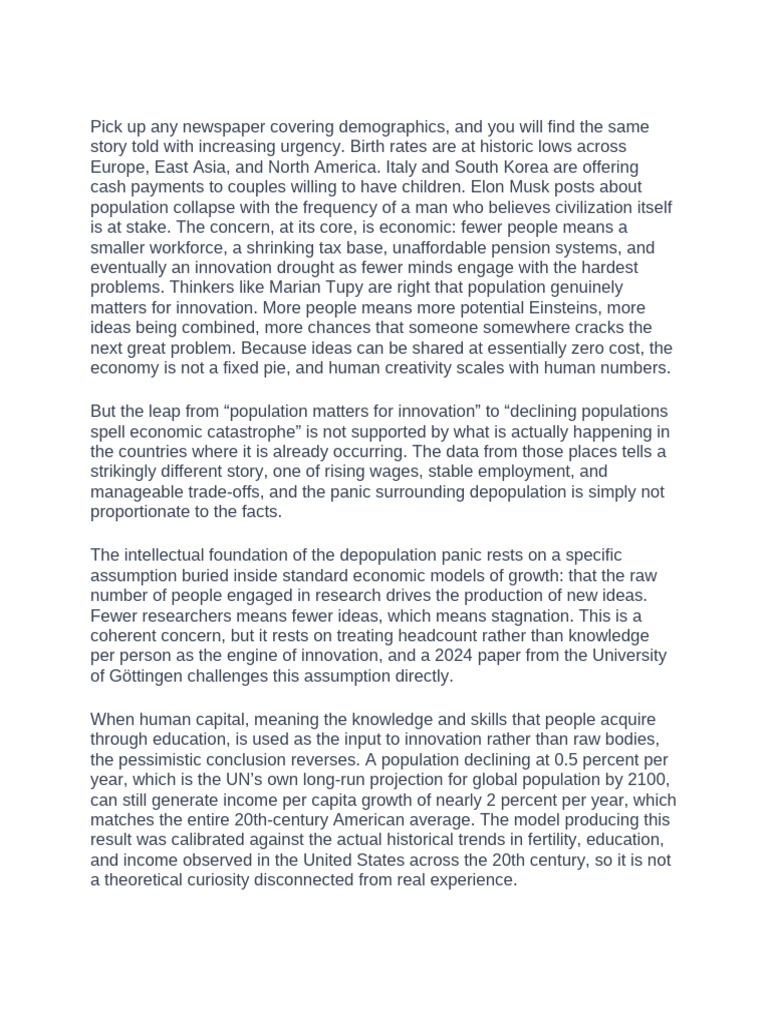 depopulation fears are overblown | PDF | Economic Growth | Labour Economics