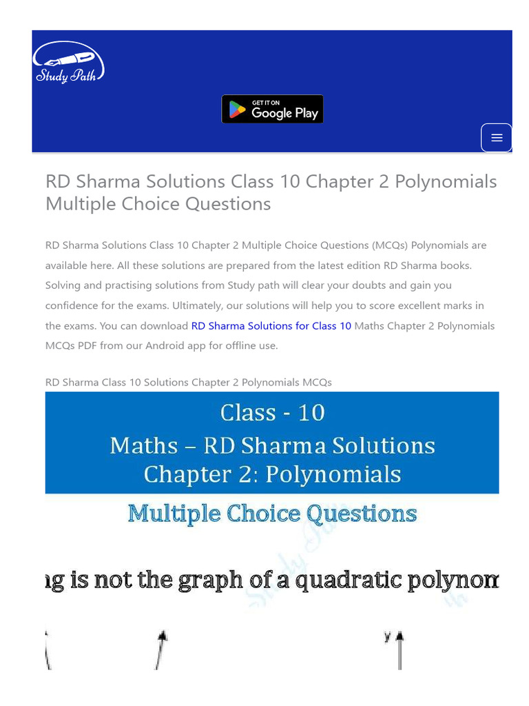 Www.thestudypath.comrd Sharma Solutions Class 10 Chapter 2 Mcqs | PDF