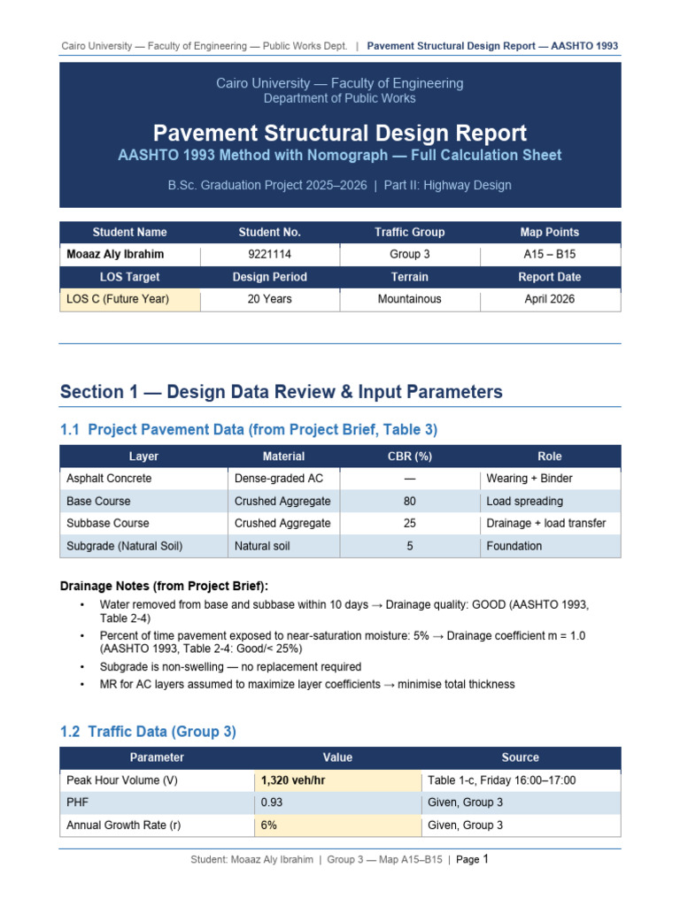 AASHTO1993 Pavement Design Report Moaz | PDF | Road Surface ...