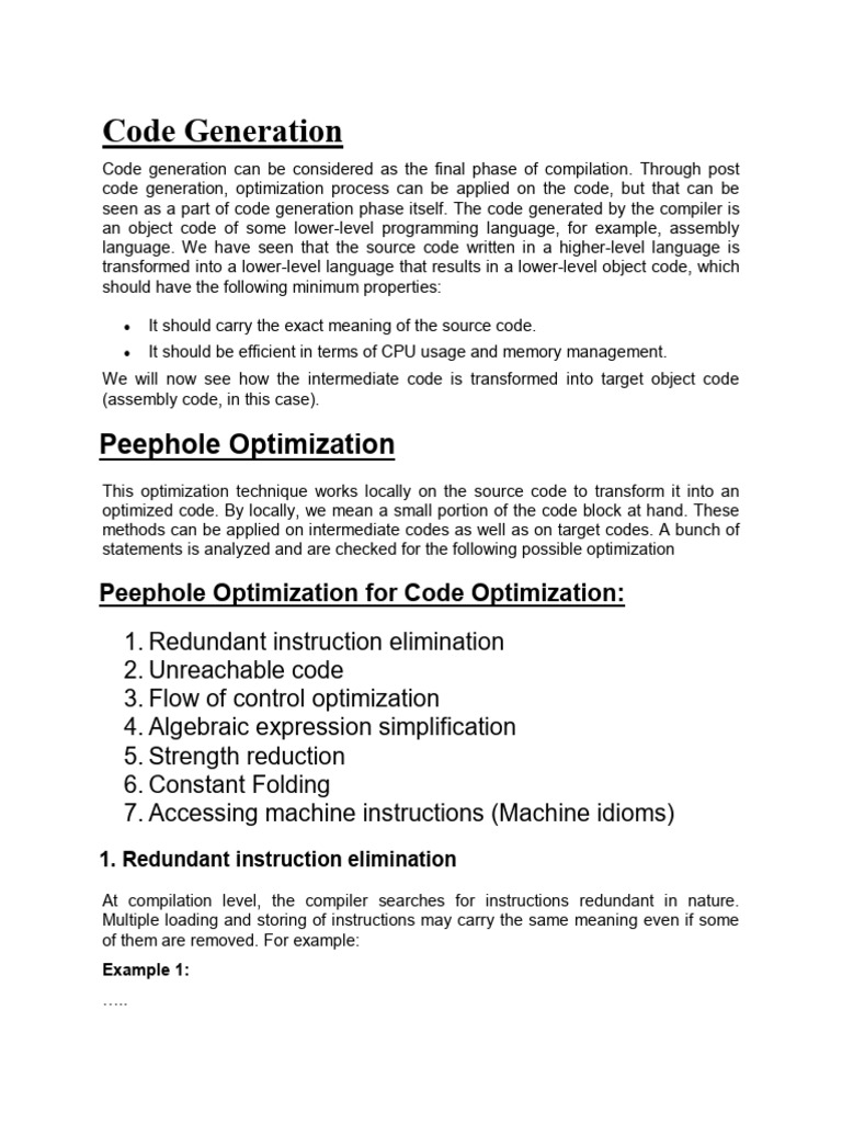 Code generation - final phase of compilation | PDF | Compiler ...