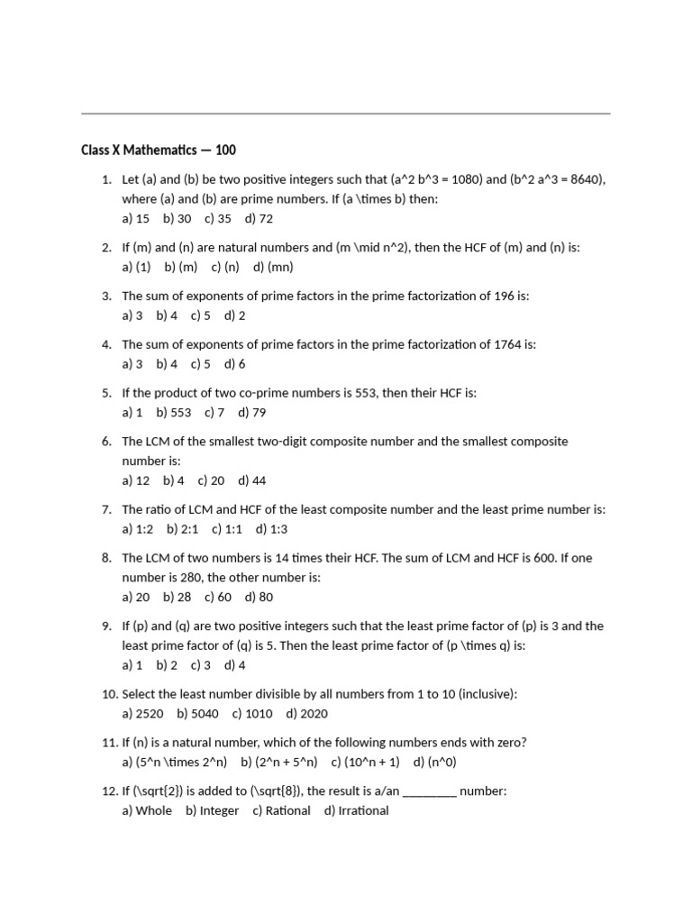 Class X Mathematics | PDF | Numbers | Prime Number