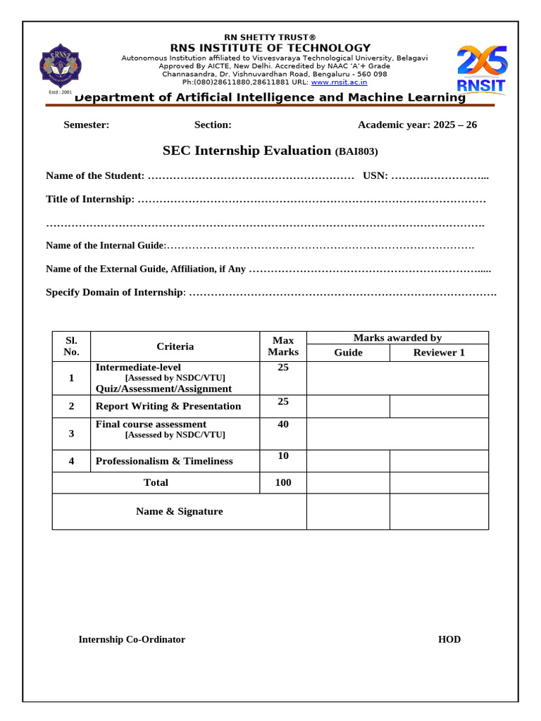 Evaluation NSDC SEC Rubrics Internship | PDF