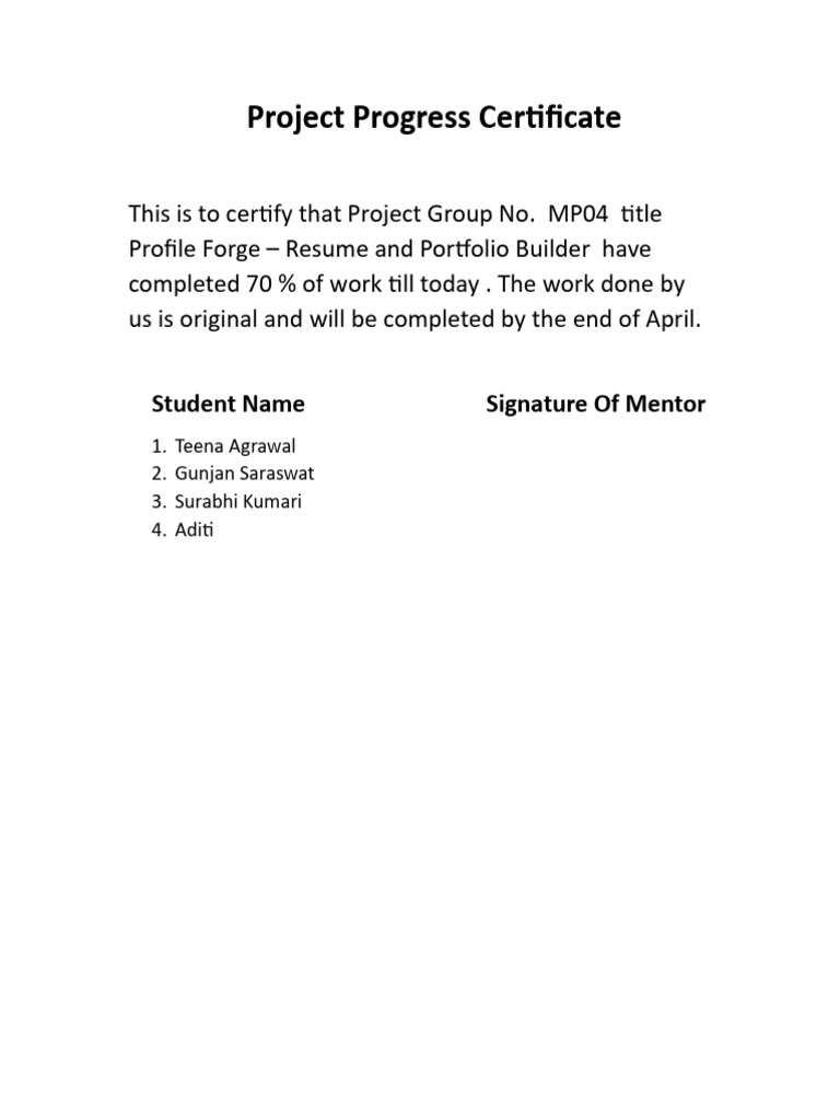 Project Progress Certificate | PDF