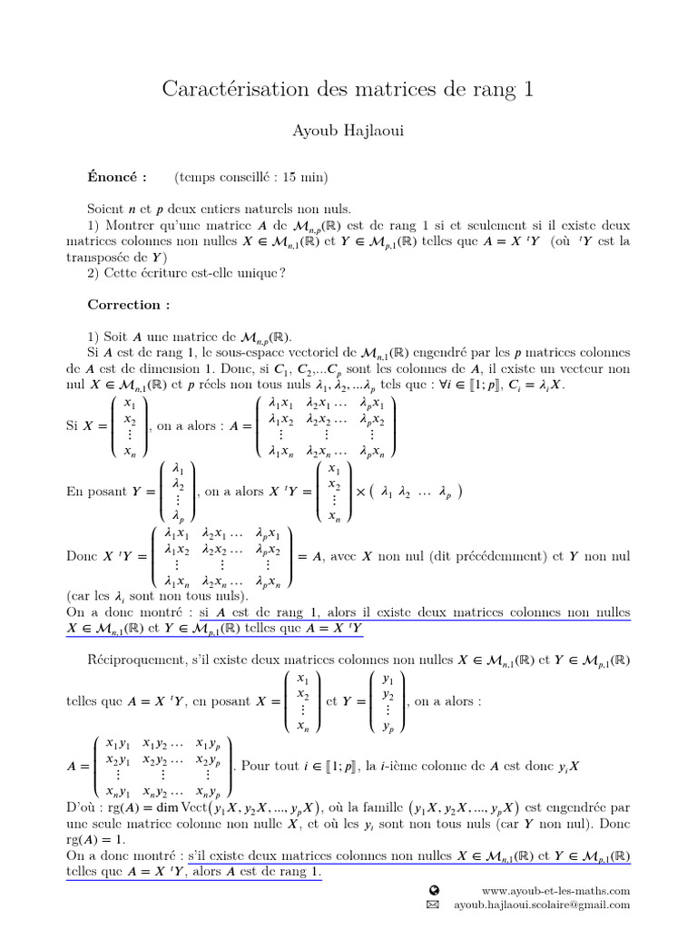 Caractérisation Des Matrices de Rang 1 | PDF