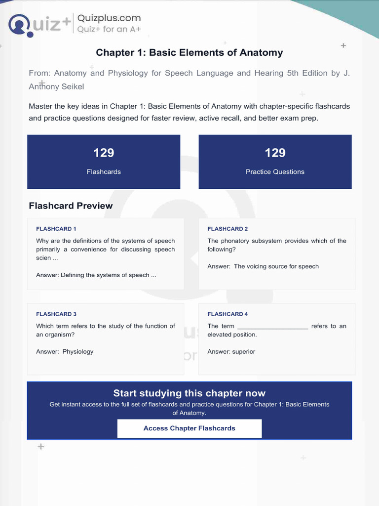 Flashcards for Chapter 1 Basic Elements of Anatomy | PDF