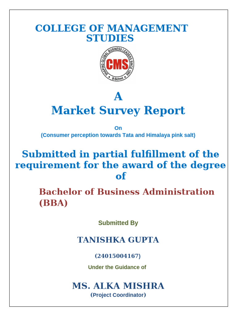 Tanishka Gupta BBA 4th Sem Project File | PDF | Salt | Sampling ...