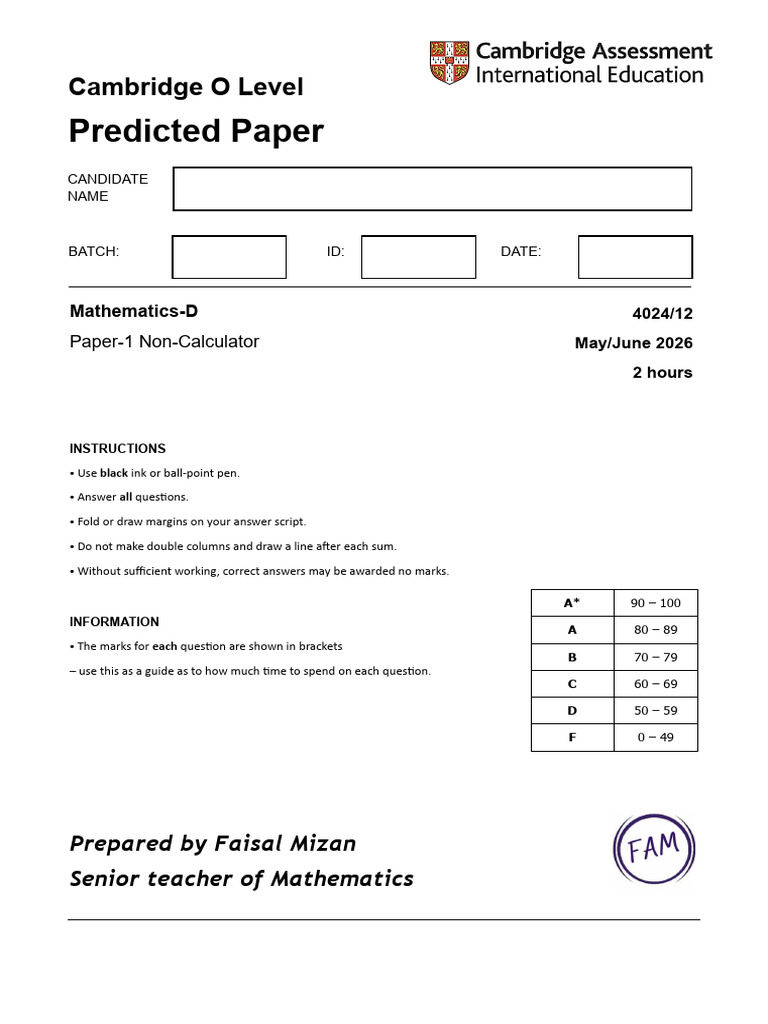 Maths D Predicted Paper P1 | PDF | Mathematics