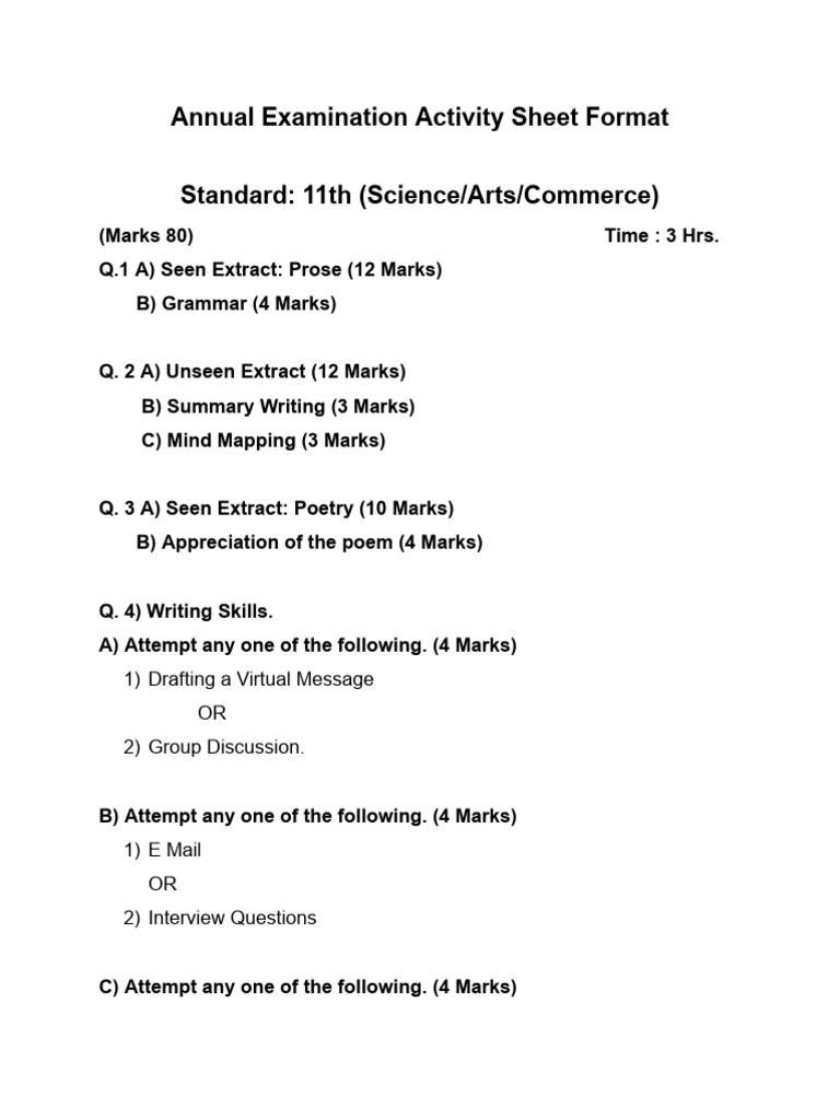 11th Question Paper Pattern | PDF