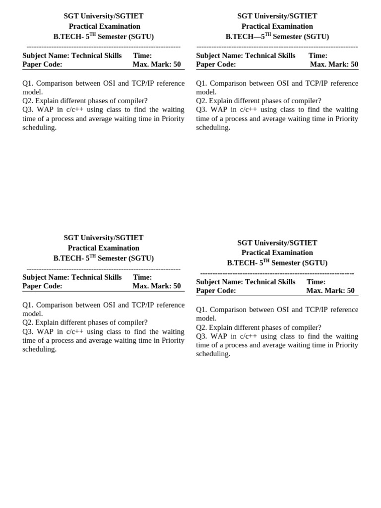 Tecnical Skills Practical 5th SGTU | PDF | Networking Standards | Networks