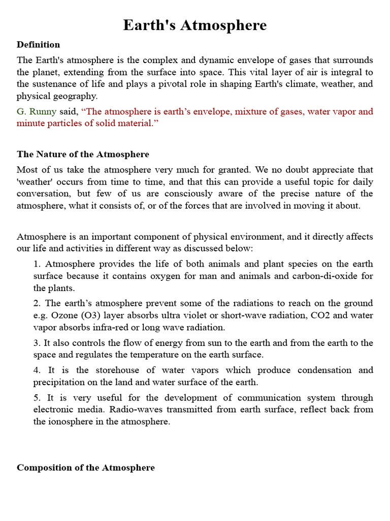 The Atmosphere - Composition and Structure.docx | PDF | Atmosphere Of ...