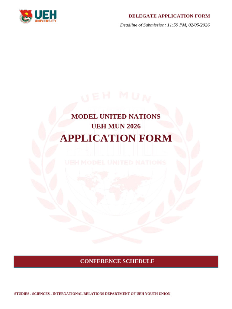UEH MUN 2026 _ DELEGATE APPLICATION FORM FOR THE ENGLISH COUNCIL | PDF ...