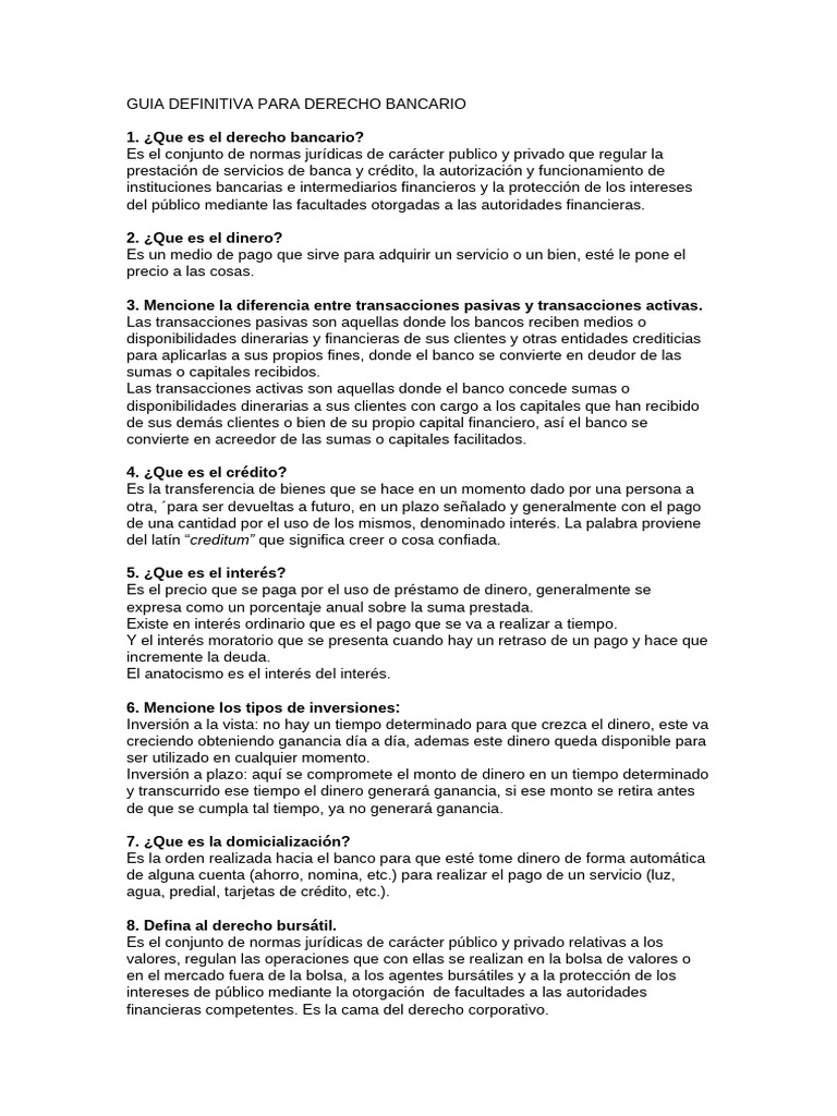 Guia Definitiva para Derecho Bancario | PDF | Bancos | Interés
