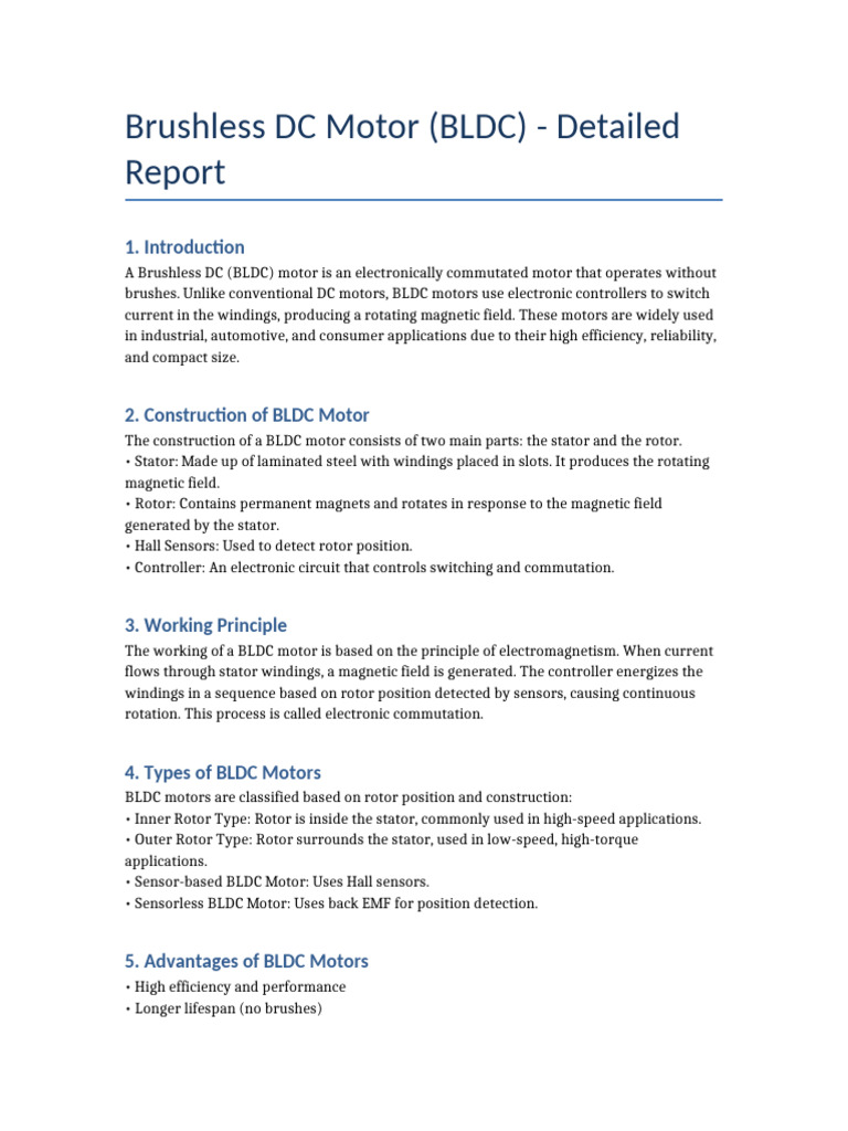 BLDC_Motor_Report (1) | PDF | Electric Motor | Electrical Equipment