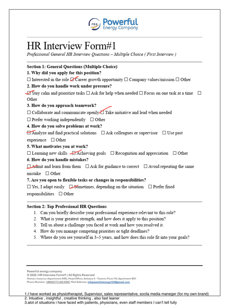 HR Interview Form#11 Answ | PDF