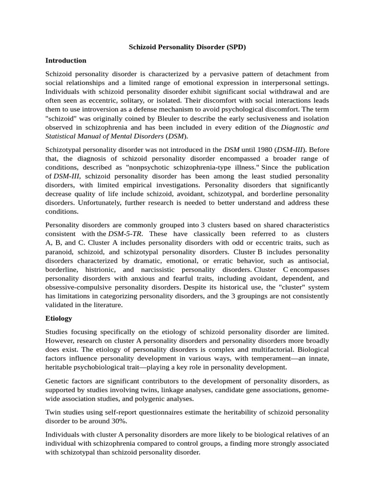 Schizoid Personality Disorder | PDF | Personality Disorder | Mental ...