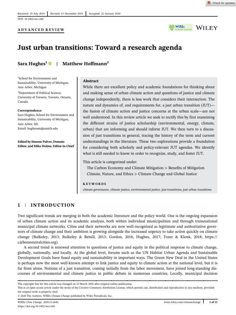 2020_Just Urban Transitions Toward a Research Agenda | PDF | Justice ...