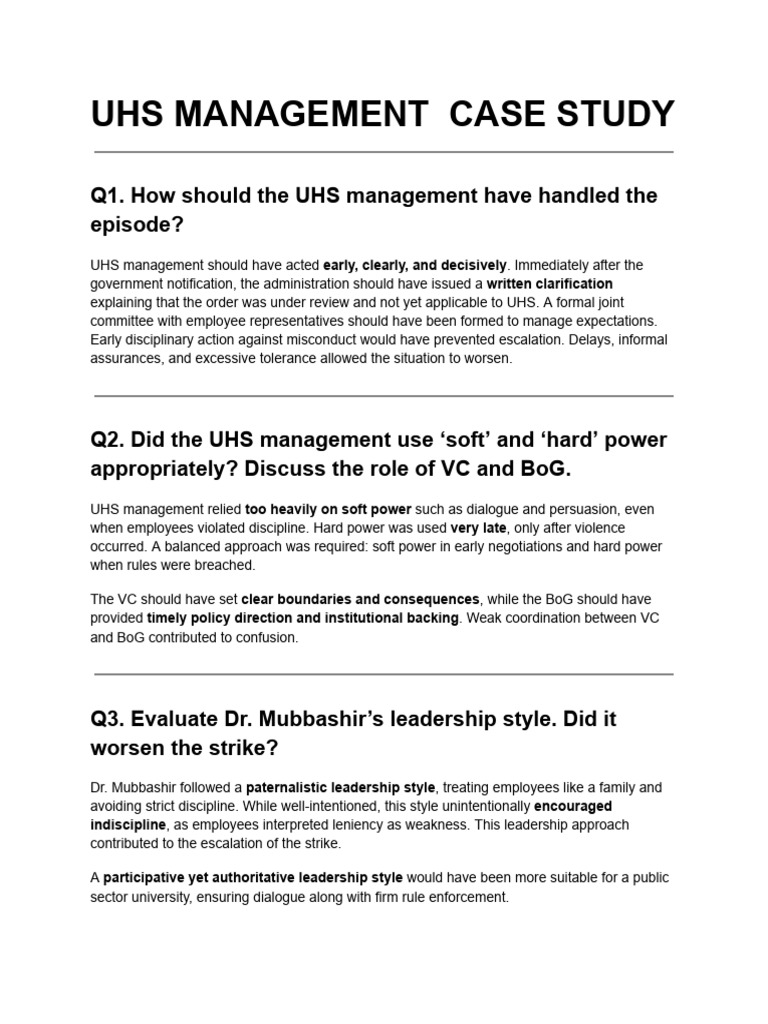 UHS MANAGEMENT CASE STUDY | PDF