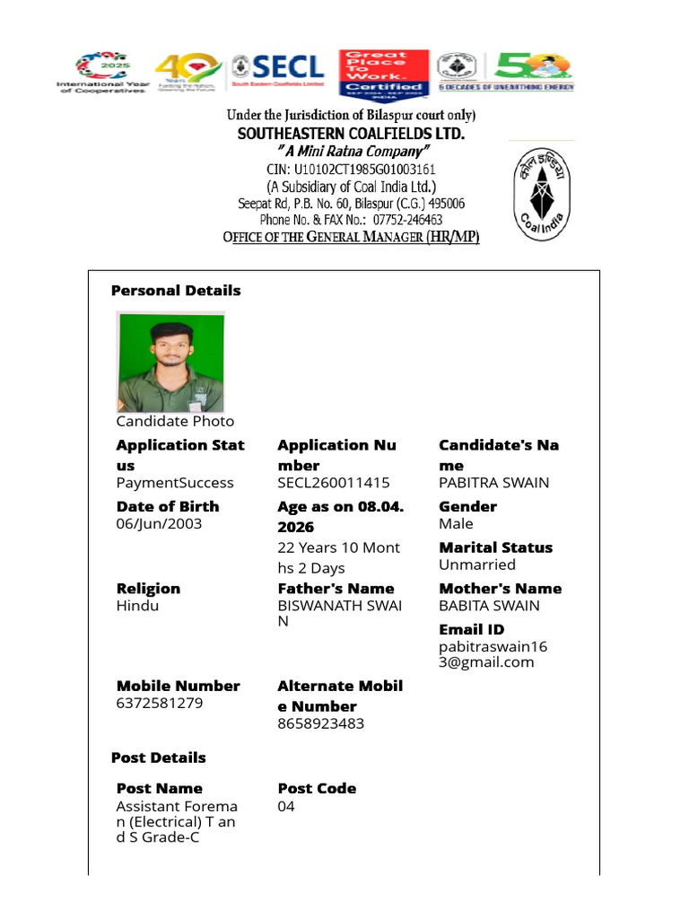 SECL Application 2026 | PDF | Justice | Crime & Violence