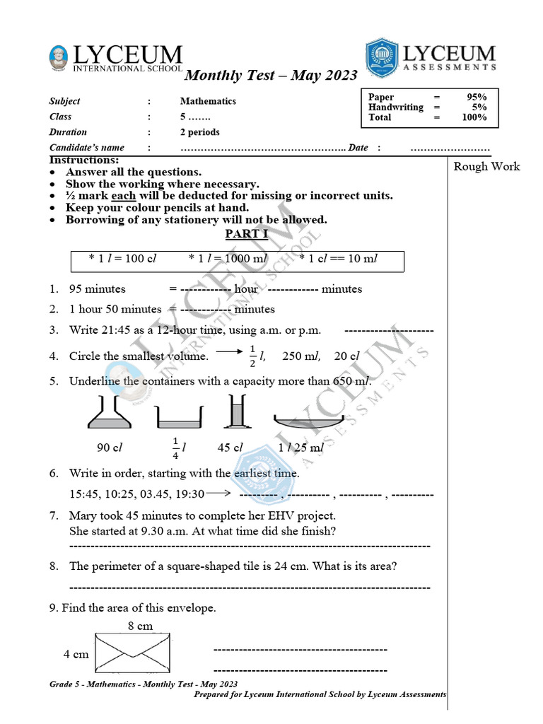 Grade 5 Mathematics (1) | PDF | Volume | Chess Openings