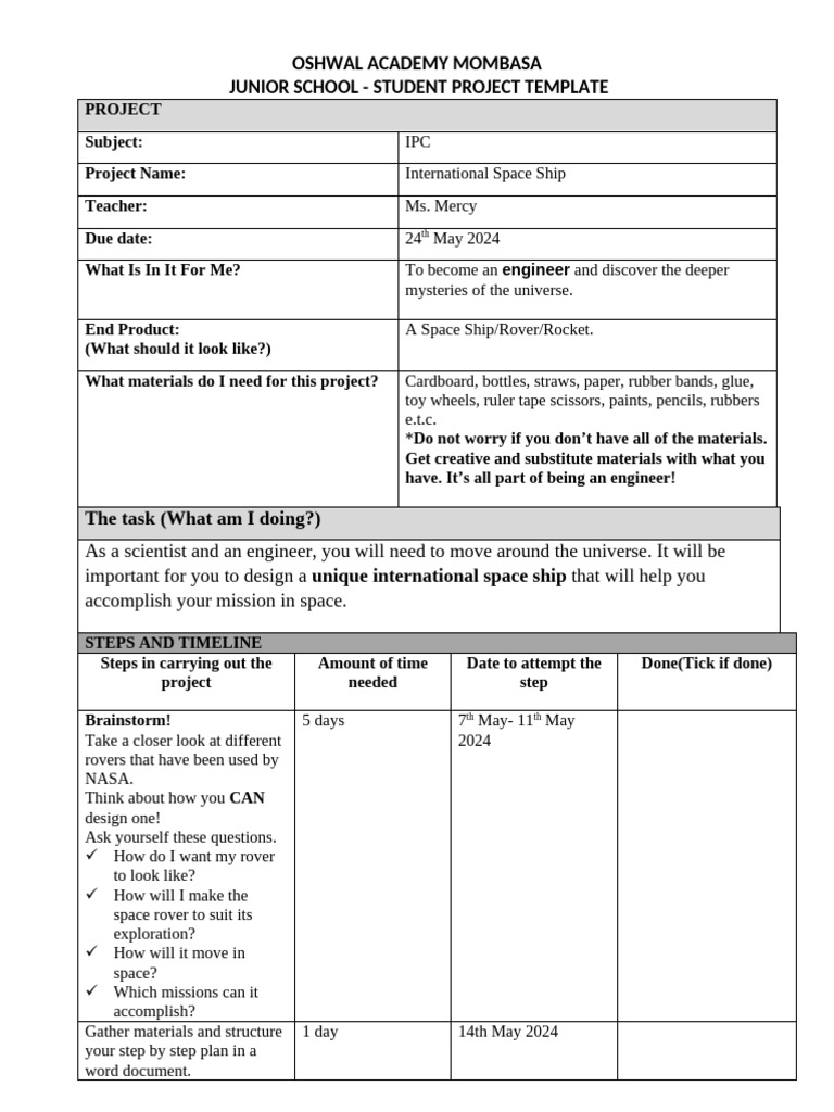 Year 5 Ipc Project Template May 2024 4 | PDF | Learning
