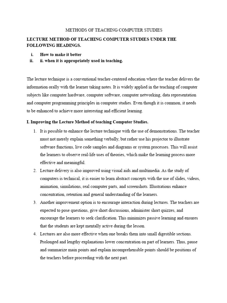 Lecture Method of Teaching Computer Studies | PDF