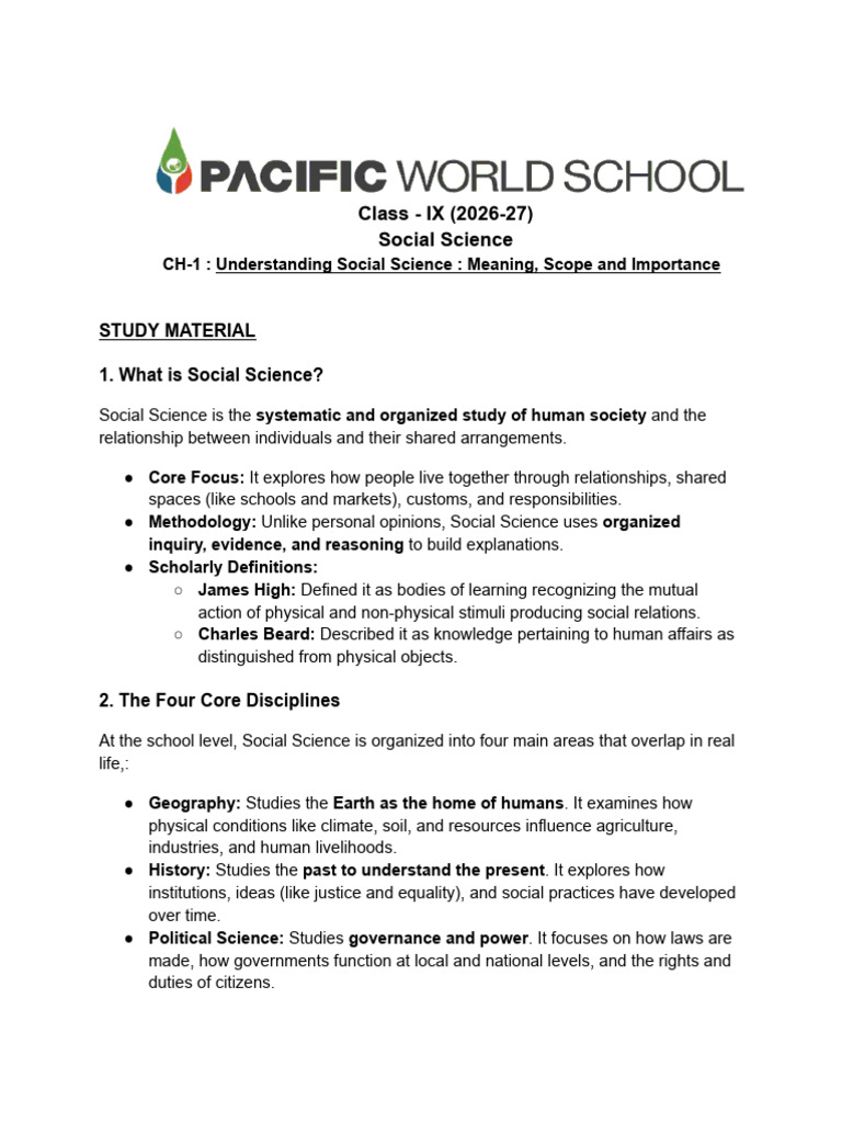 Study Material - Cl9 Understanding Social Science | PDF | Social ...