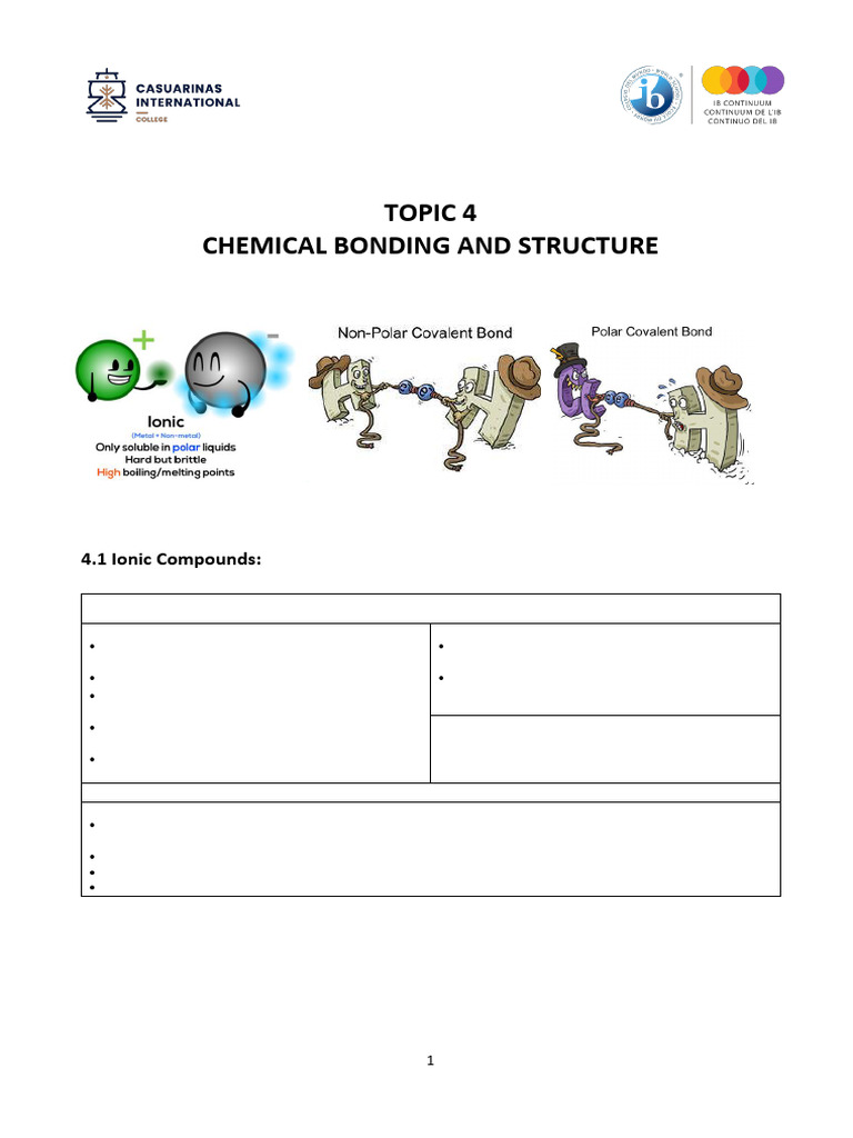 Ib DP Topic 3 Chemical Bonding Workbook 2026 | PDF | Chemical Polarity ...