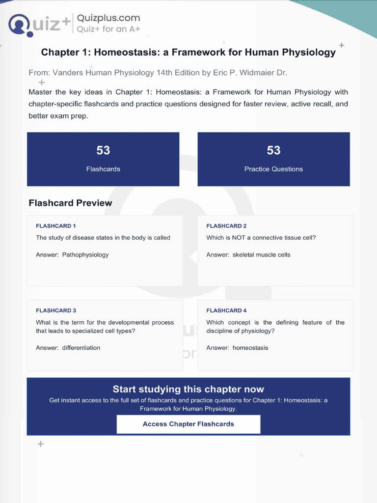 Flashcards for Chapter 1 Homeostasis a Framework for Human Physiology | PDF