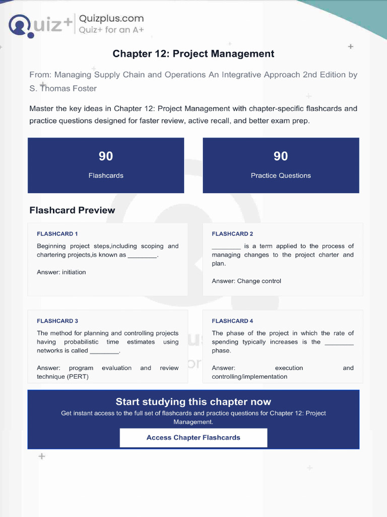 Flashcards for Chapter 12 Project Management | PDF