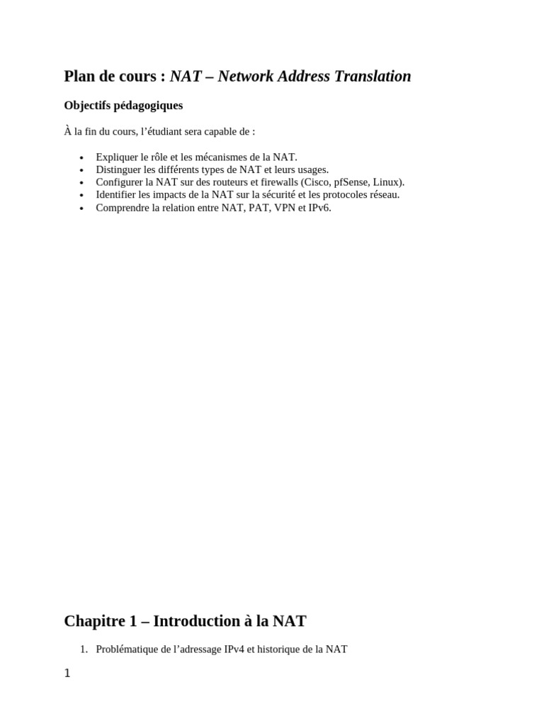 Plan de Cours NAT | PDF | I Pv6 | Adresse IP
