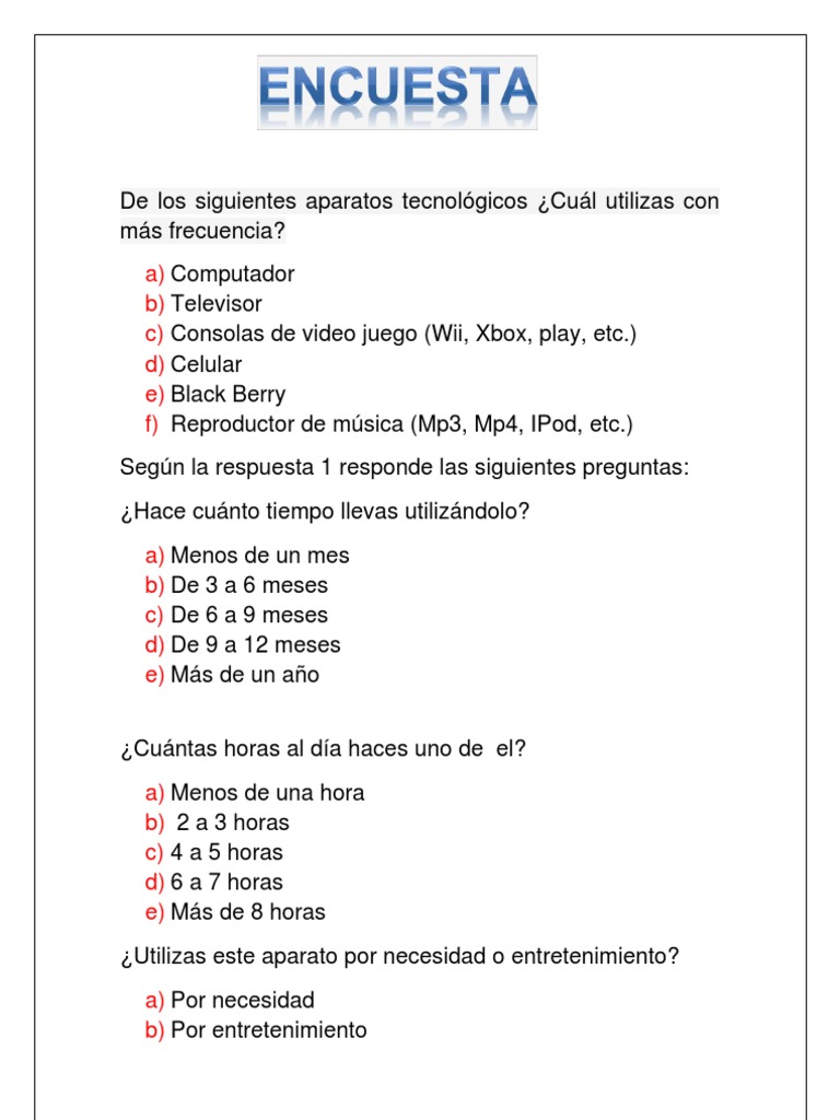 Encuesta Adiccion a Aparatos Tecnologicos