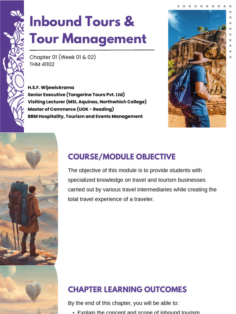 Chapter 01 & 02 - Inbound Tours & Tour Management | PDF | Tourism ...
