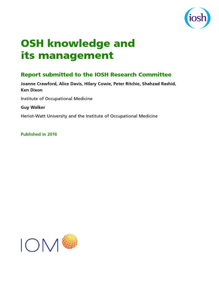 Iosh Research Osh Knowledge and Its Management Full Report 1 | PDF ...
