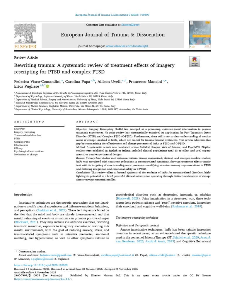 VISCO-COMANDINI, Federica et al. Rewriting trauma - Imagery rescripting ...