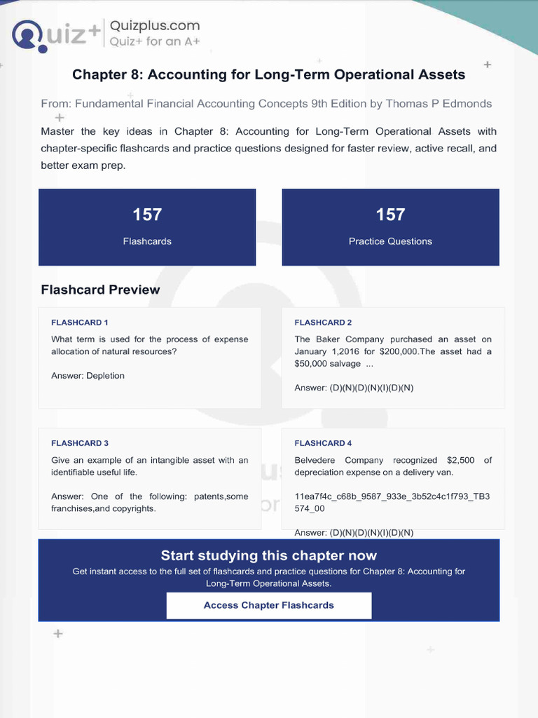 Flashcards for Chapter 8 Accounting for Longterm Operational Assets | PDF