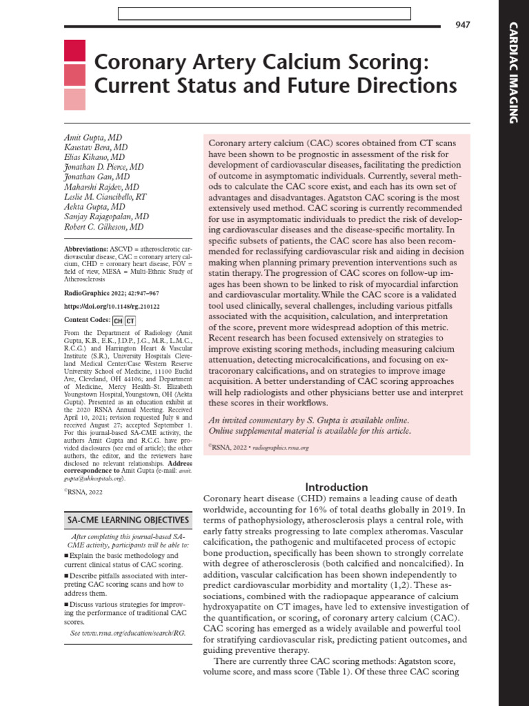 Coronary Artery Calcium ScoringCurrent Status and Future Directions ...