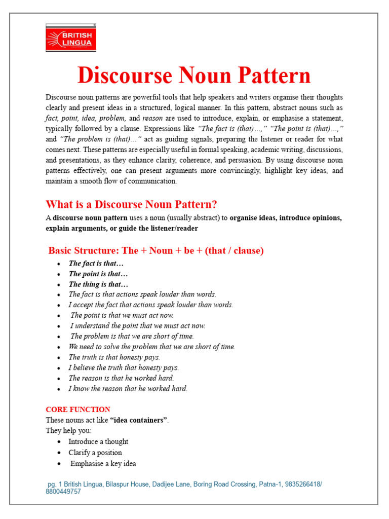 Discourse Noun Pattern | PDF | Reason | Truth