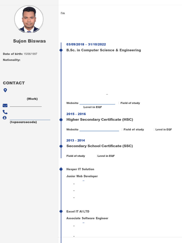 Europass CV Sujon Biswas Software Dev | PDF | Databases | Computer Science