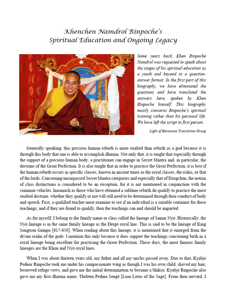 Khenpo Namdrol Rinpoche - Namthar 1 [Conv] | PDF | Dzogchen | Padmasambhava