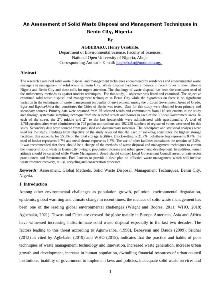 An Assessment of Solid Waste Disposal An | PDF | Waste Management ...
