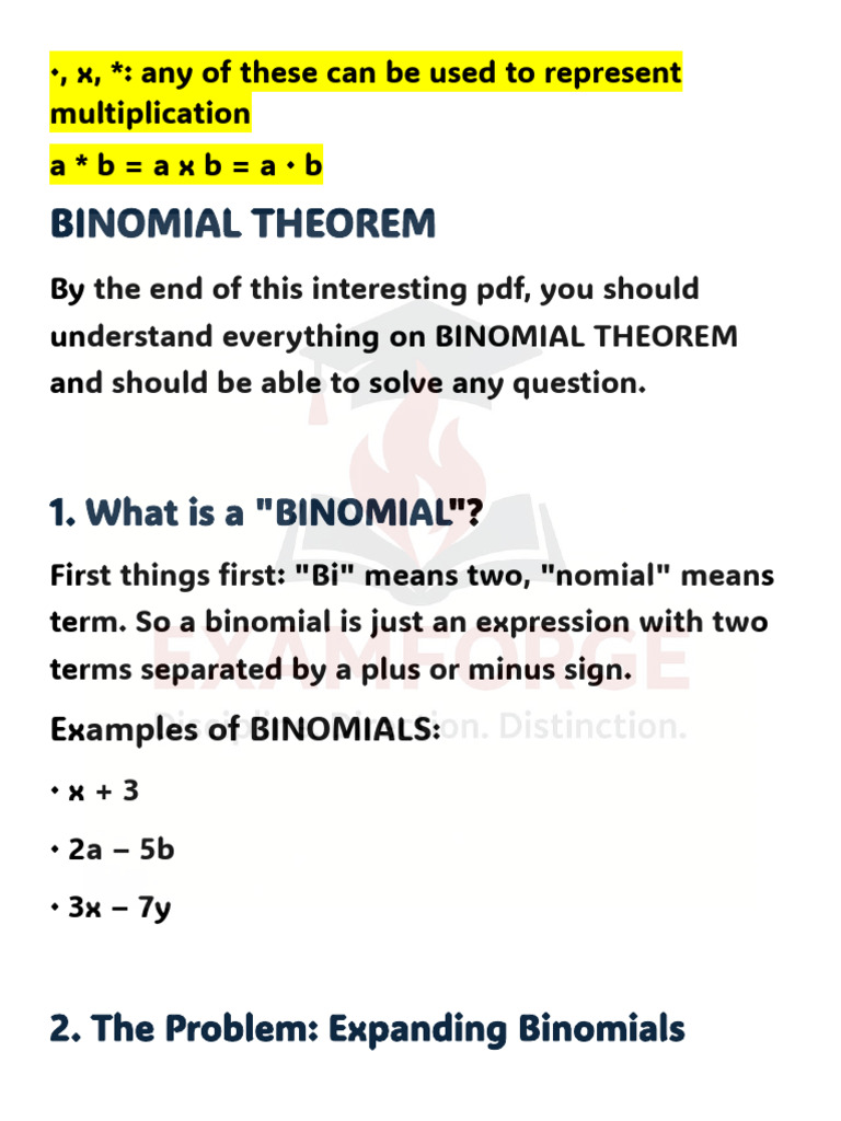 Binomial Theorem - Examforge - Watermark | PDF | Numbers | Arithmetic