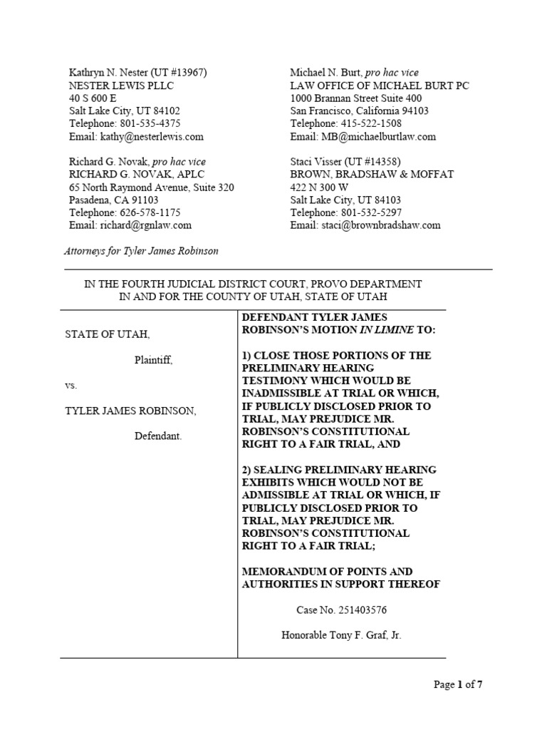 Defense Prelim Hearing Motion To Seal | PDF | Hearsay | Witness