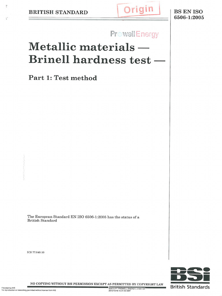 Pdfcoffee.com Bs en Iso 6506 1 Metalic Materials Brinell Hardness Test ...